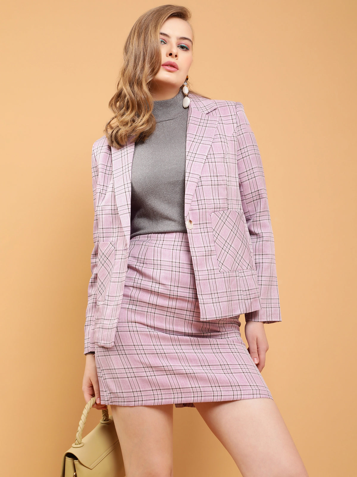 women lavender blazer skirt coord set