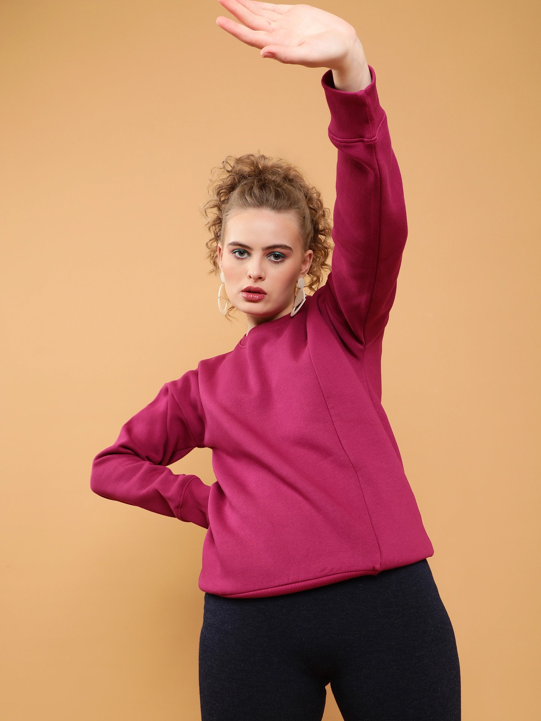 Women Plum Asymmetric Loose Fit Fleece Sweatshirt
