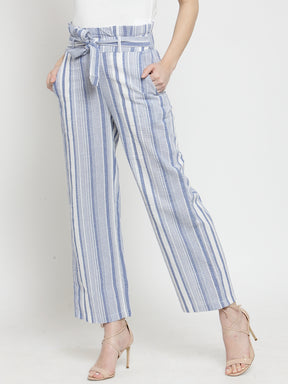 Women Blue Striped Relaxed Fit Lower