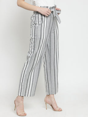 Women Grey Striped Relaxed Fit Lower