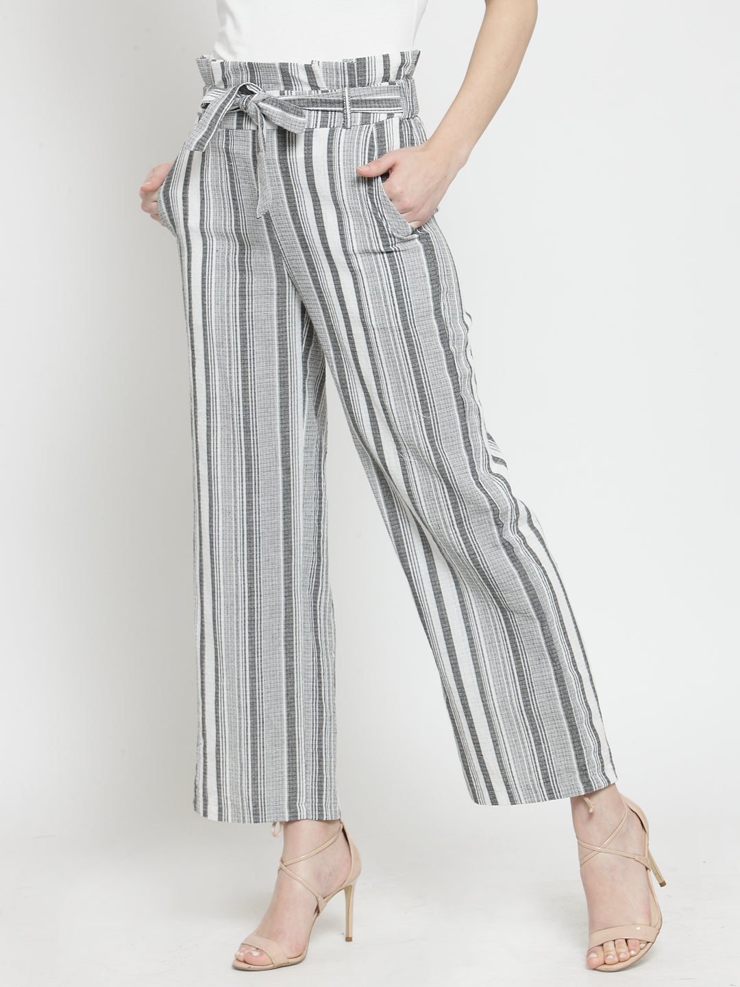 Women Grey Striped Relaxed Fit Lower