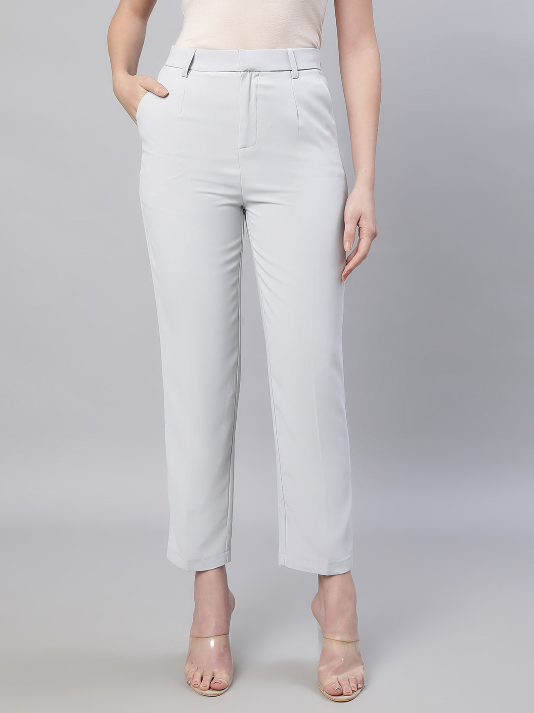 Women Grey Solid Trouser - Global Republic