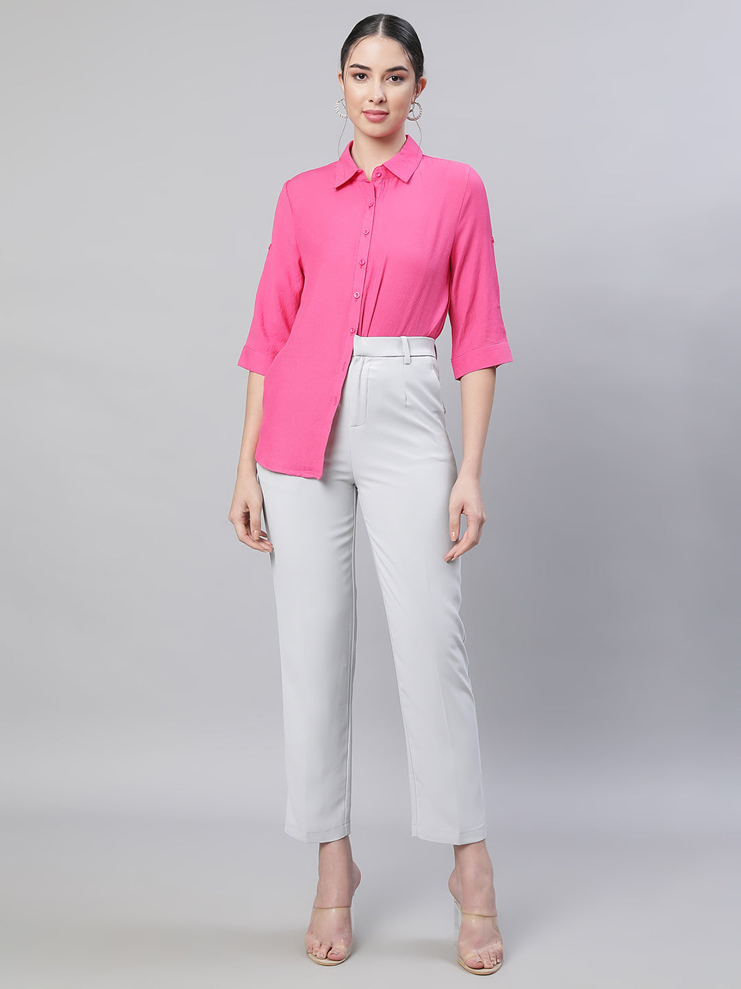 Women Grey Solid Trouser - Global Republic