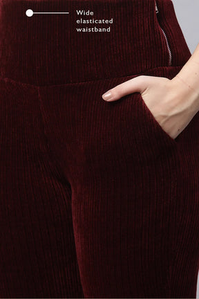 Wine Cordroy High Rise Bootcut Jegging