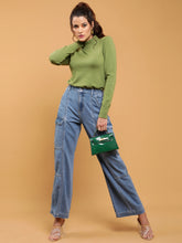 Women Light Blue Elasticated Waist Wide Leg High Rise Jeans
