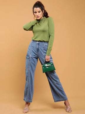 Women Light Blue Elasticated Waist Wide Leg High Rise Jeans