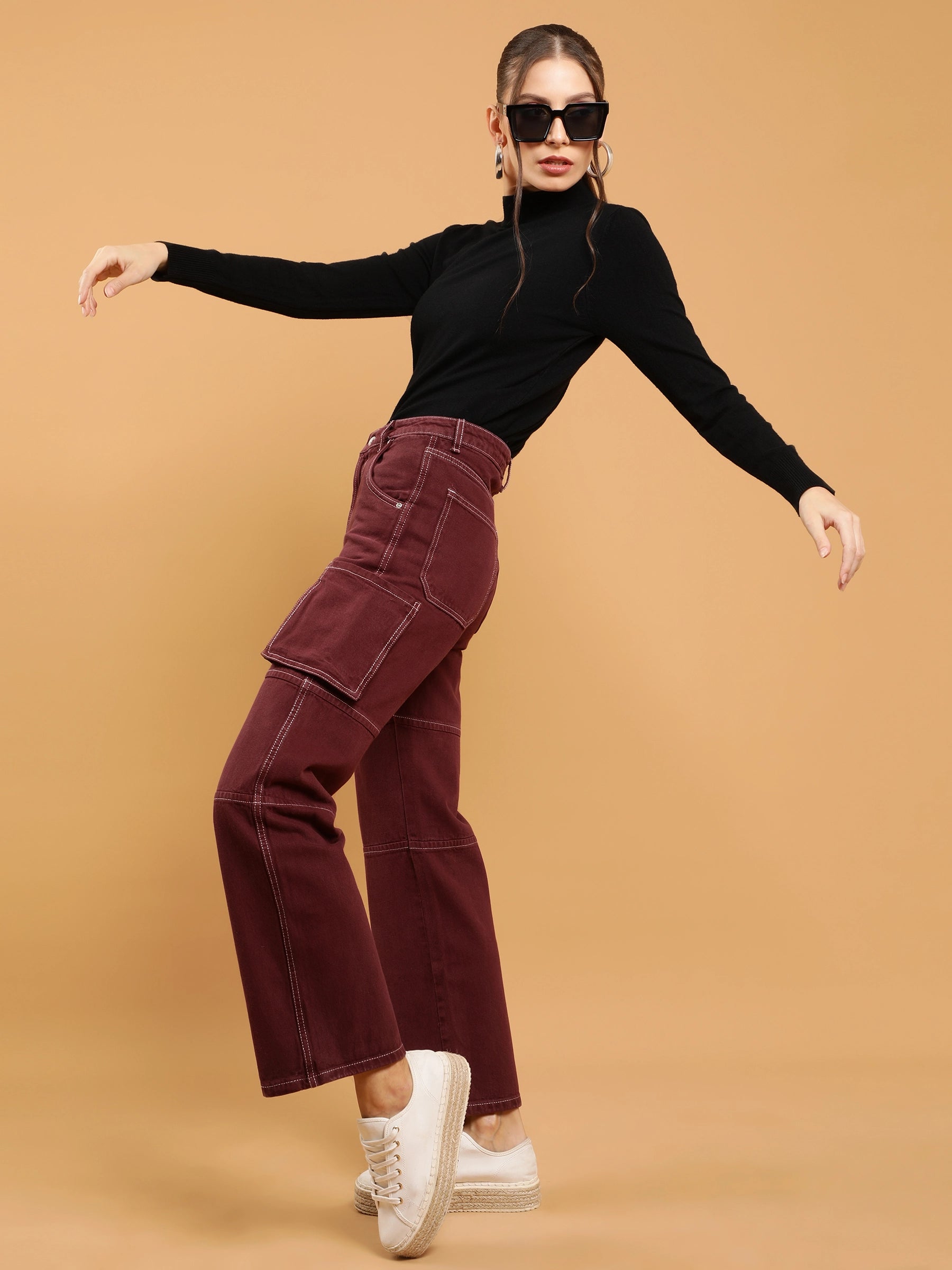 women wine cargo jeans
