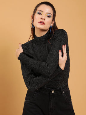 Black Silver Turtle Neck Full Sleeve Skeevi