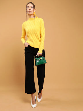 mustard solid skeevi with green handbag