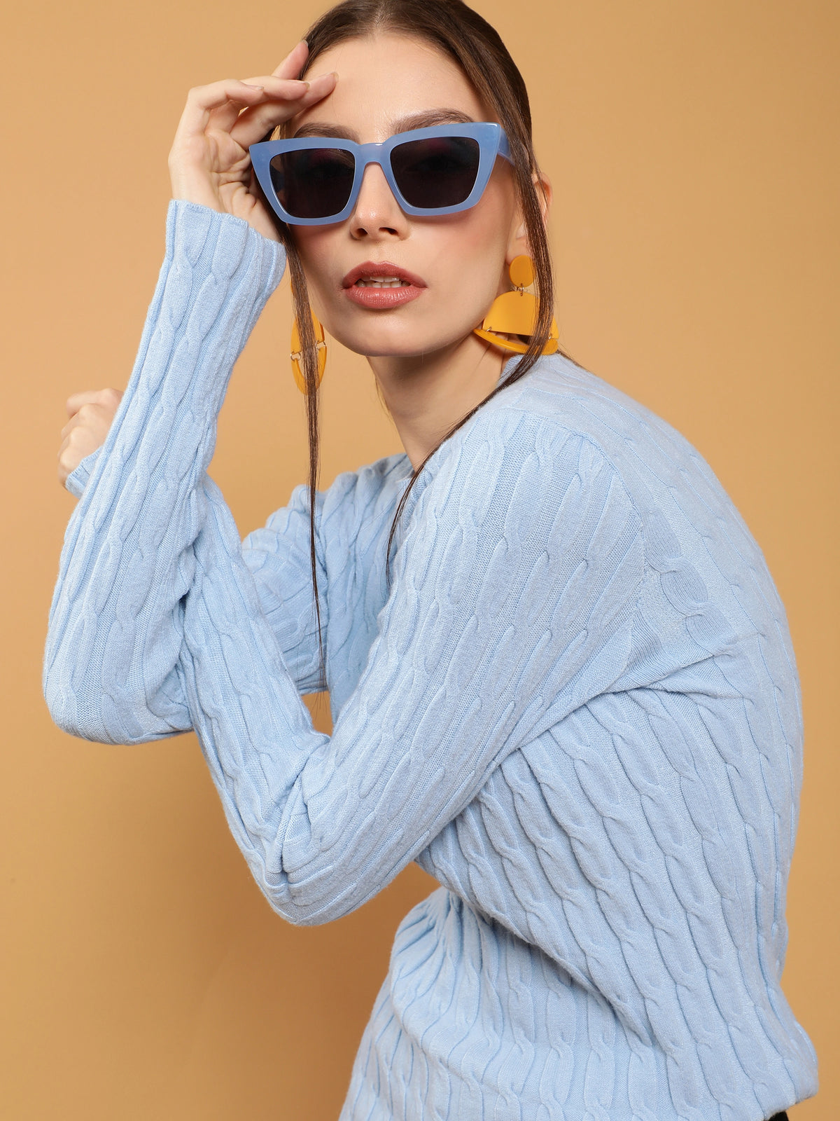 women in blue round neck skeevi