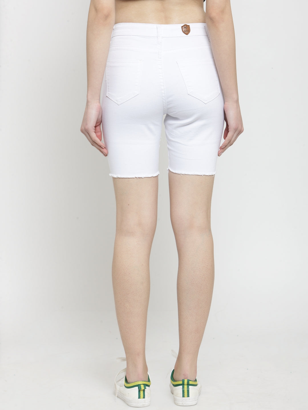 Women White Solid Slim Fit Denim Shorts