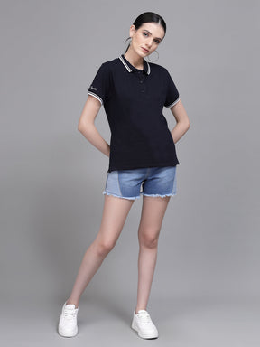 Women Regular Fit Polo Neck Cotton T-Shirt