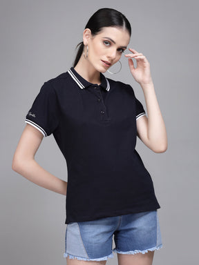 Women Regular Fit Polo Neck Cotton T-Shirt