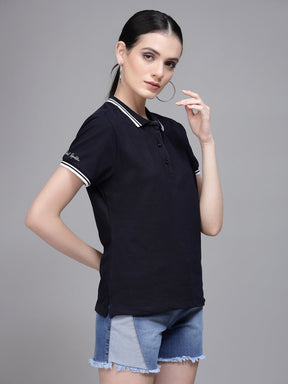 Women Regular Fit Polo Neck Cotton T-Shirt