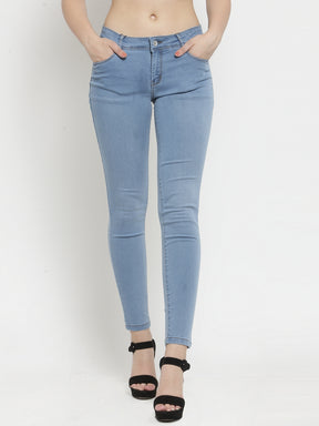 women skinny fit light blue jeans