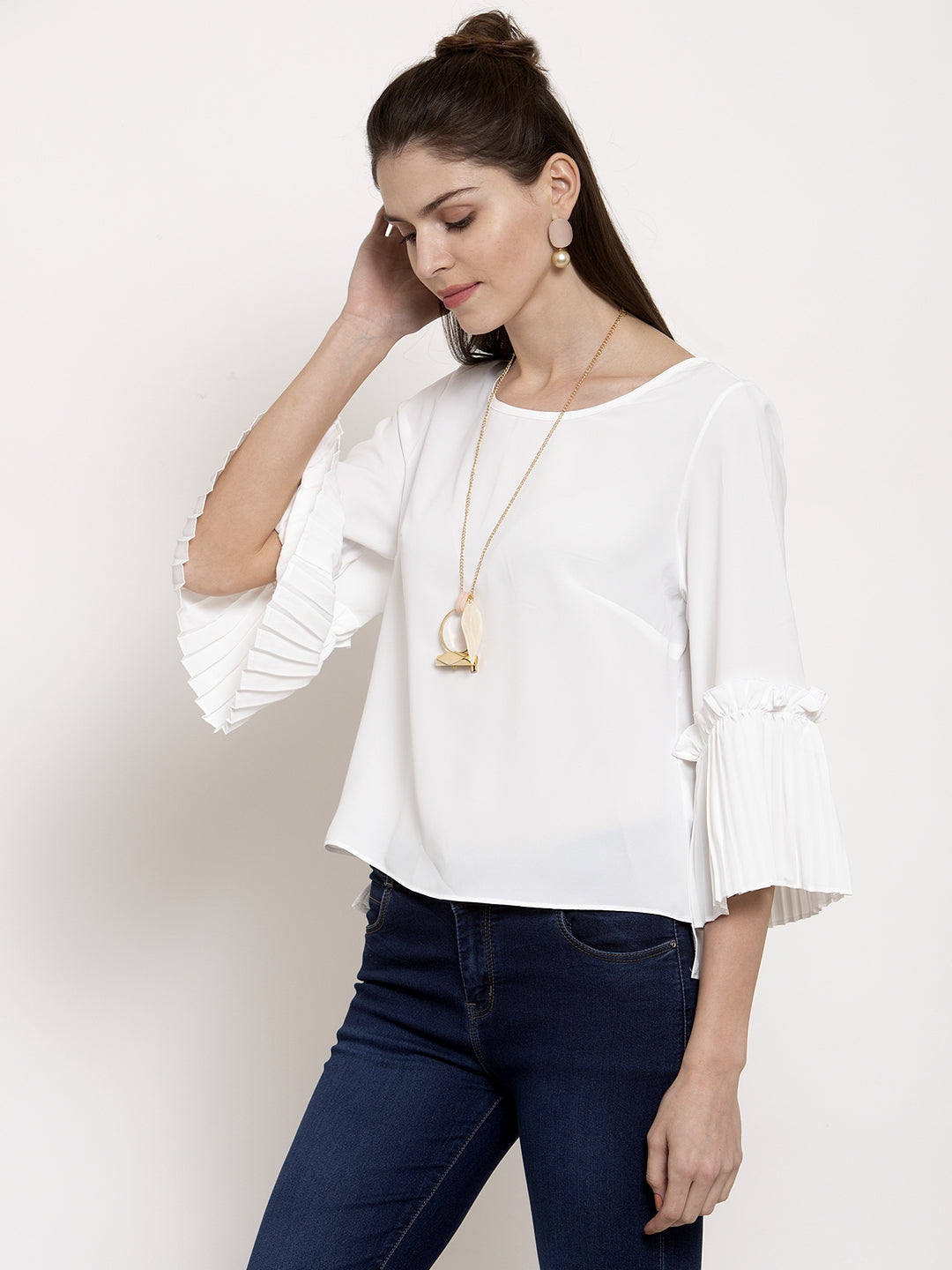 Ladies Flared-Fit Bell Sleeves White Top