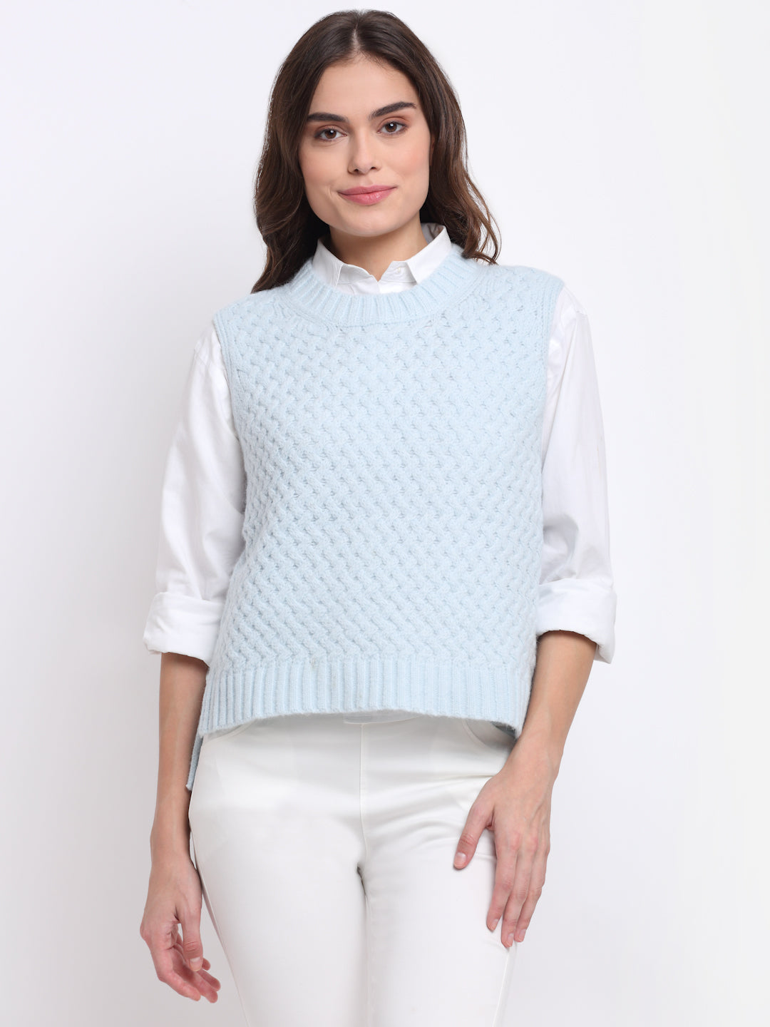 Blue Wool Blend Solid Pullover - Global Republic