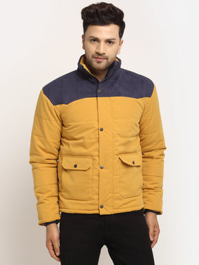 Men Mustard High Neck Solid Jacket