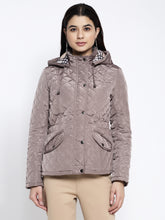 Women Brown Hooded Straight Fit Jacket