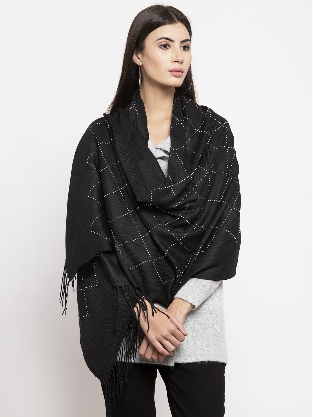 Women Black Checked Stole