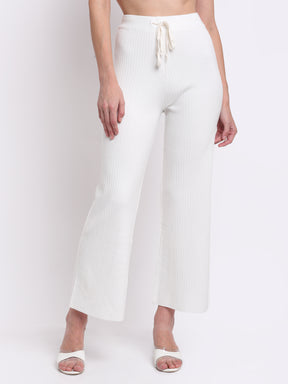 Women White KNIT Solid Lower