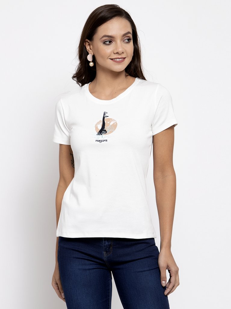 Ladies Printed White And Navy Combo Of 2 T-Shirts