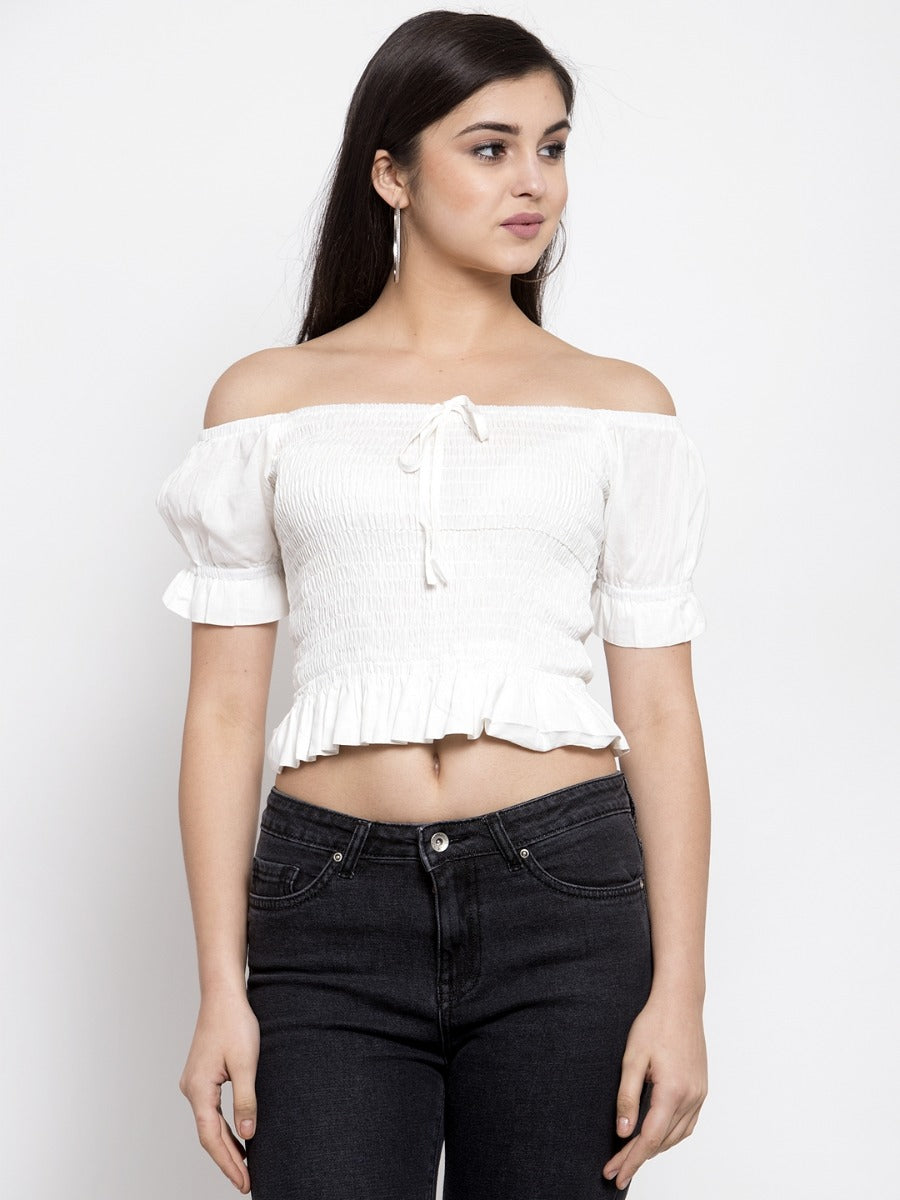 Women Off-Shoulder Top with drawstring knot at front - Global Republic #
