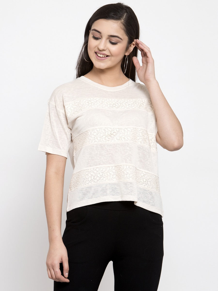 Women Beige laced T-Shirt