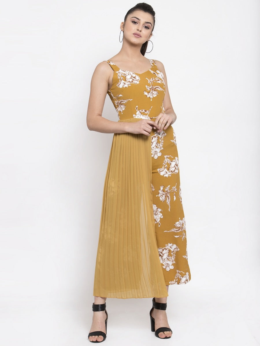 Women Mustard Jumpsuit With Pleated Panel