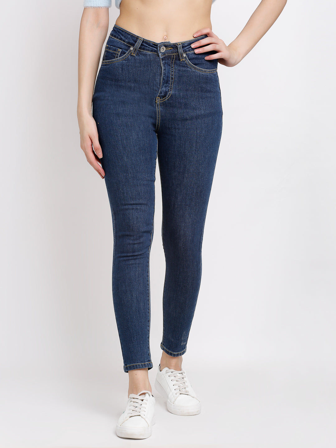 women skinny fit ankle length blue jeans