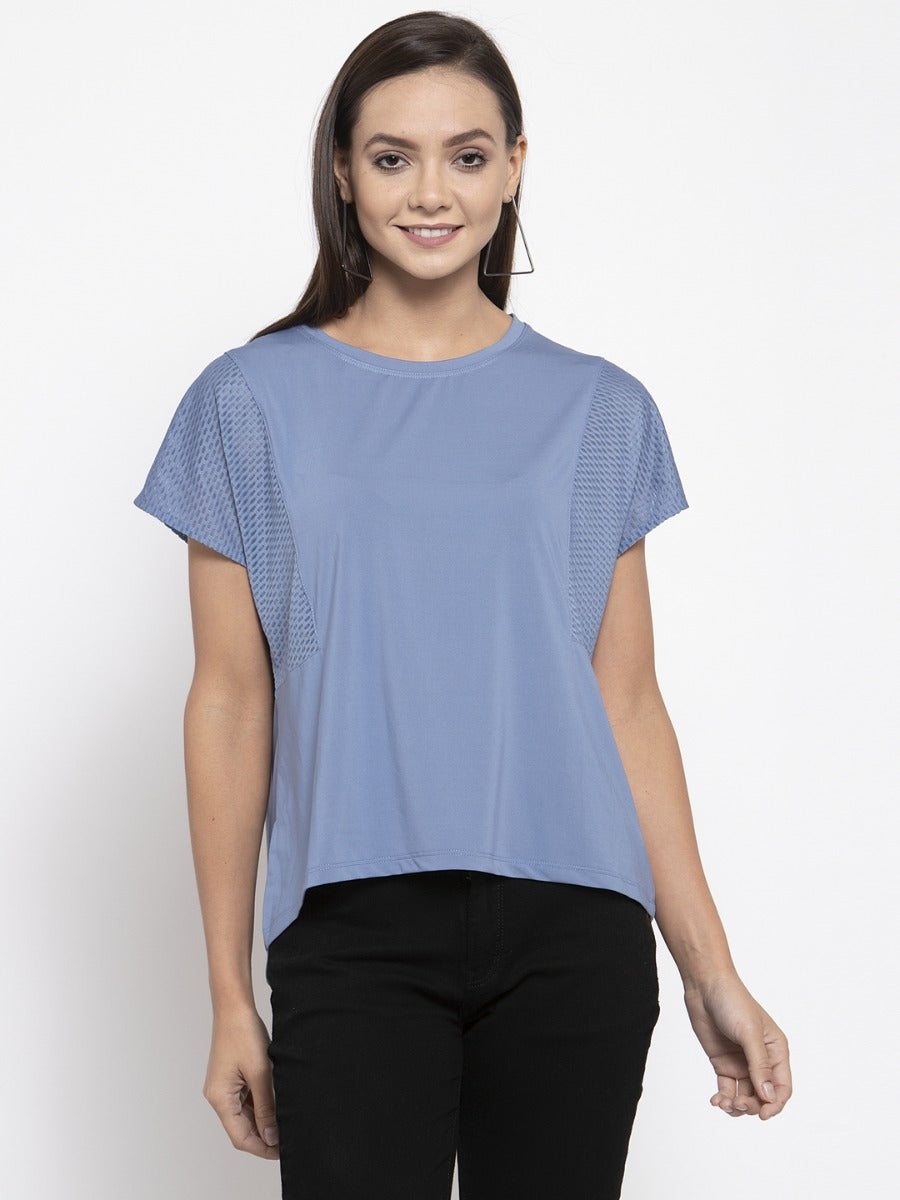 Women Solid Blue Round Neck T-Shirt