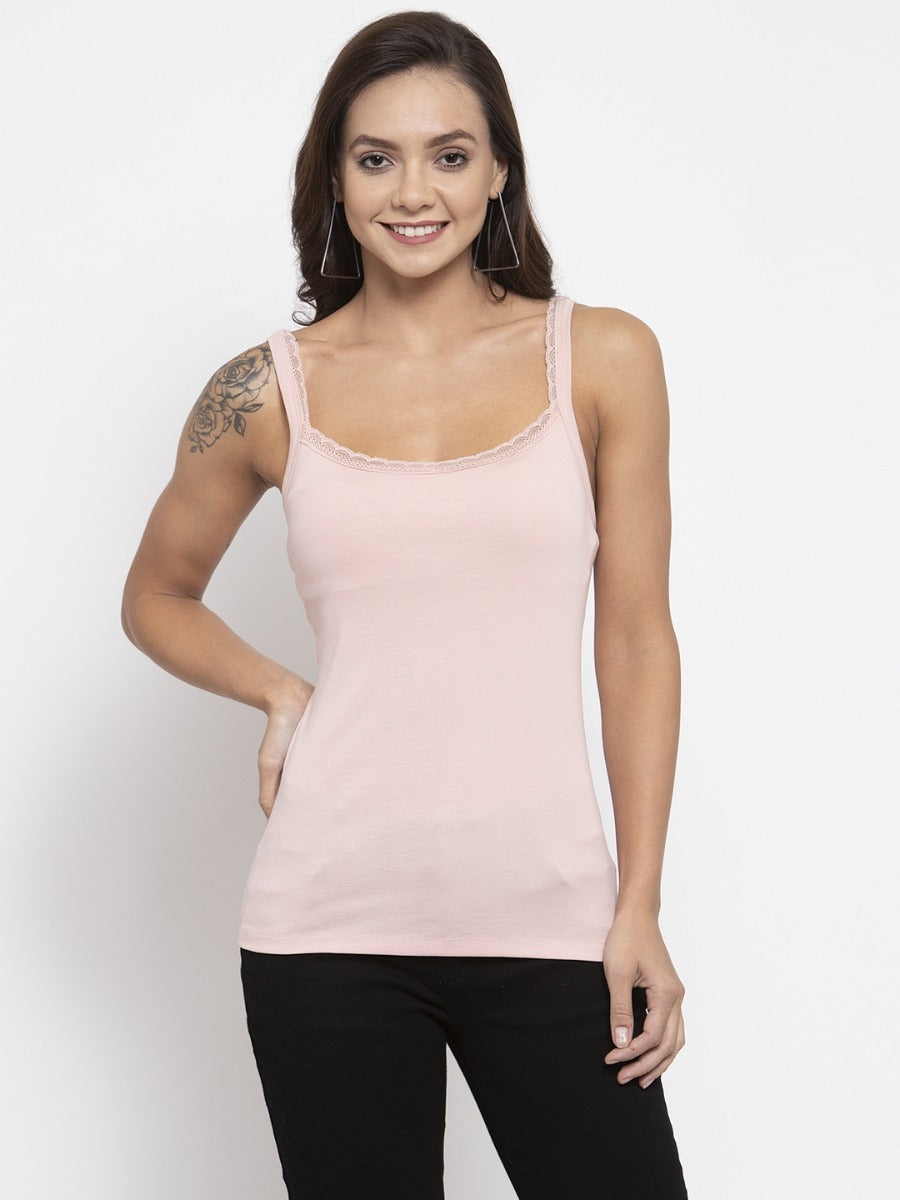 Women Solid Onion Pink Scoop Neck Vest