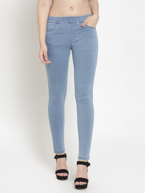 Women Solid Blue Denim Jegging