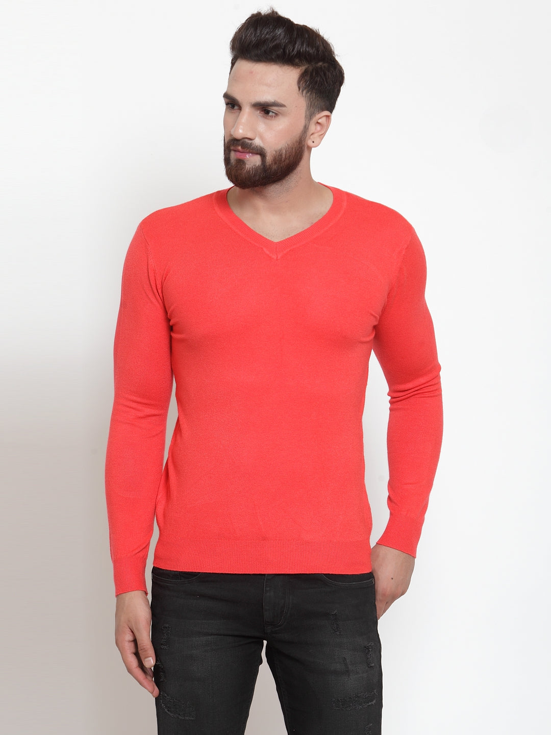 Mens Coral V-Neck Pullover