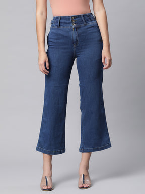 Women Dark Blue Denim Culottes Jeans