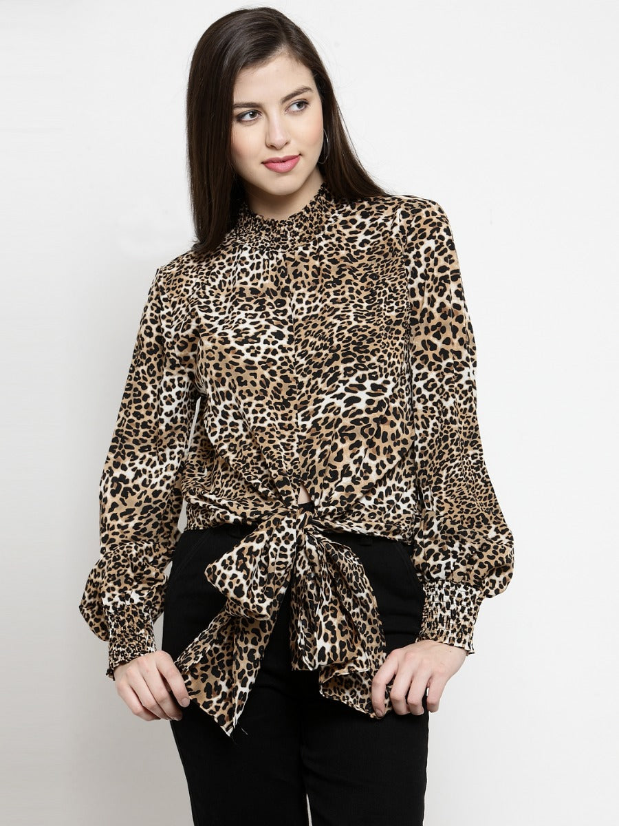 Women Leopard Animal Printed Waist Tied Top
