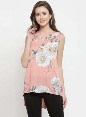 Women Peach Floral Printed Sleeveless Top