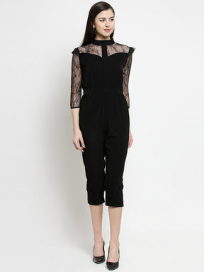 Women Black Slim Fitted Jumpsuit With Lace Detail