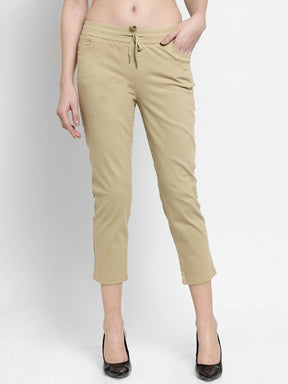 Women Solid Beige Cotton Lower