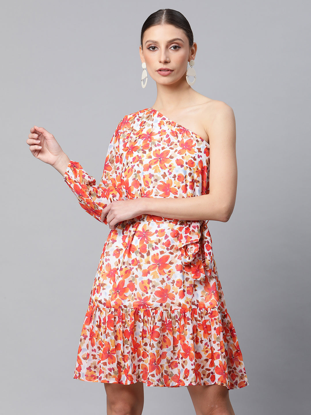 women sunset orange floral dress