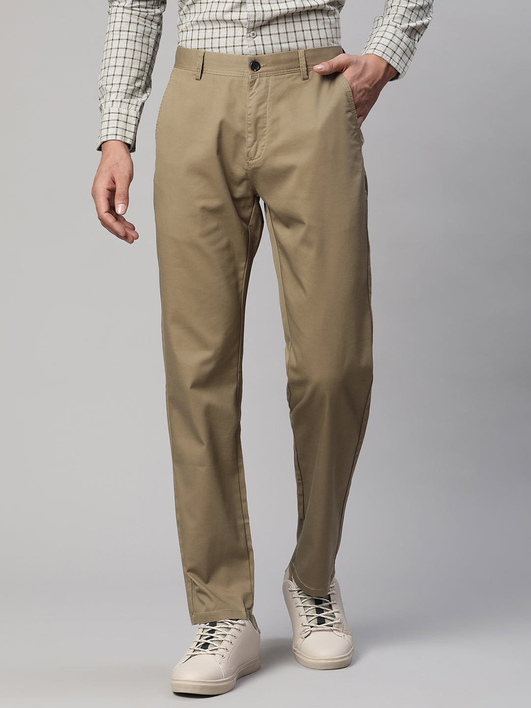 Men Khaki Semi Formal Trouser