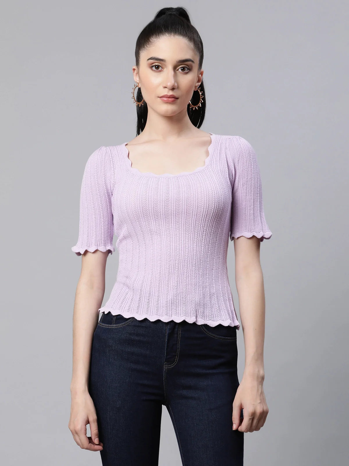 Women Jacquard Viscose Slim Fit Casual Top