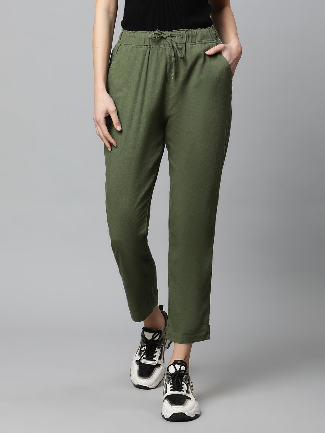 olive green plain cotton lower