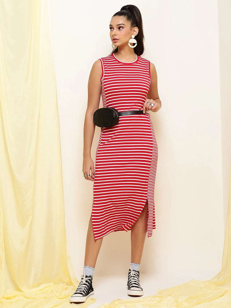 wome red abstract striped dress