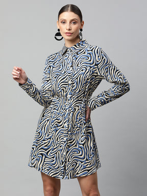 Women Blue Straight Fit Multi-Color Zebra Printed Tunic