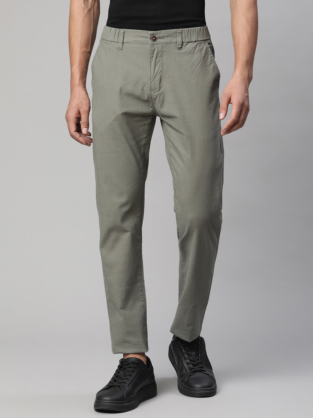 Men Olive Green Semi Formal Trouser