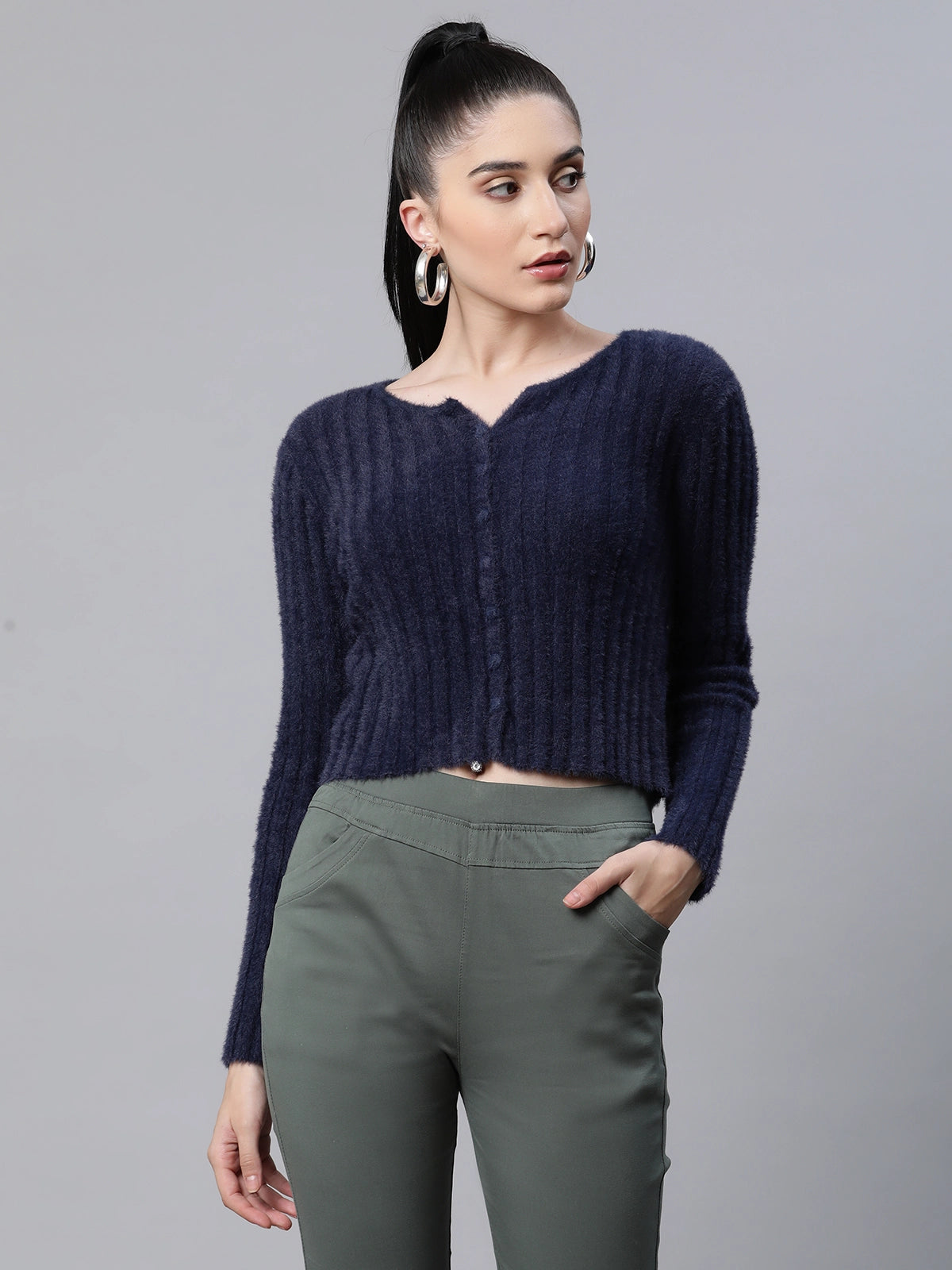 Fashionable Feather Navy Knit 