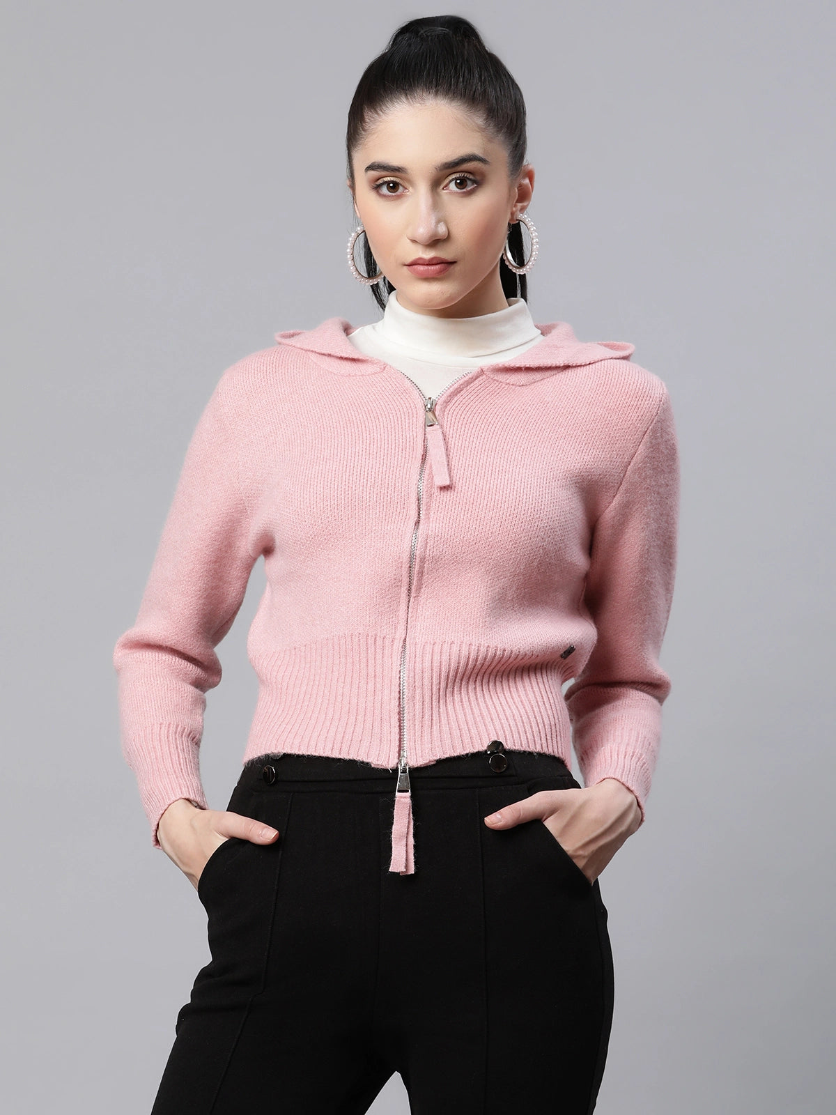 Women Solid Blush Pink Fleece 