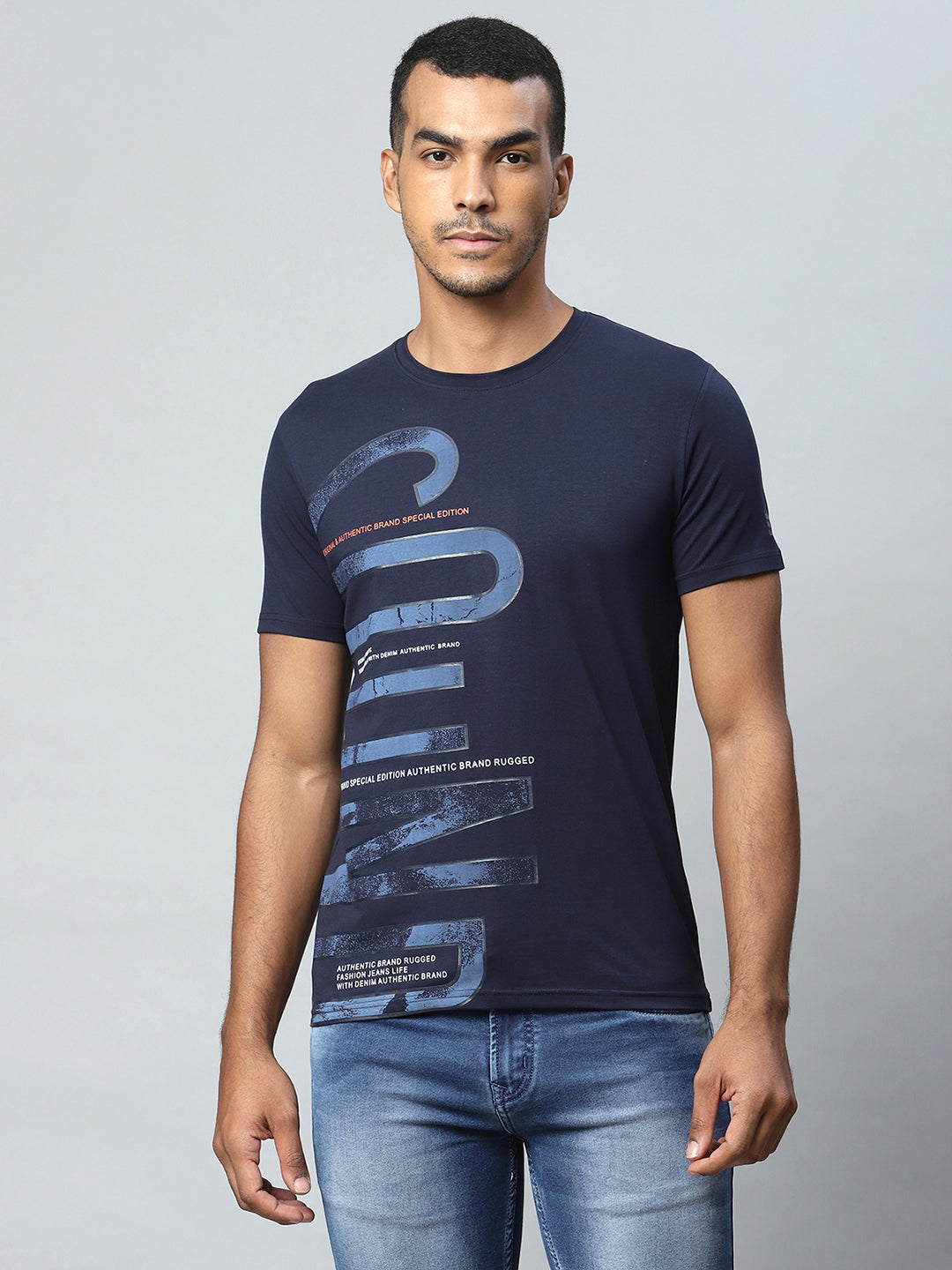 Men Navy Blue Alpha Printed T-Shirt