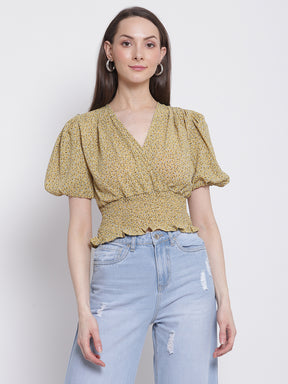Women Mustard Colour Floral Print Crop Top